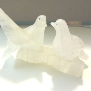 Pretty Pair of Frosted Glass Birds Art Sculpture